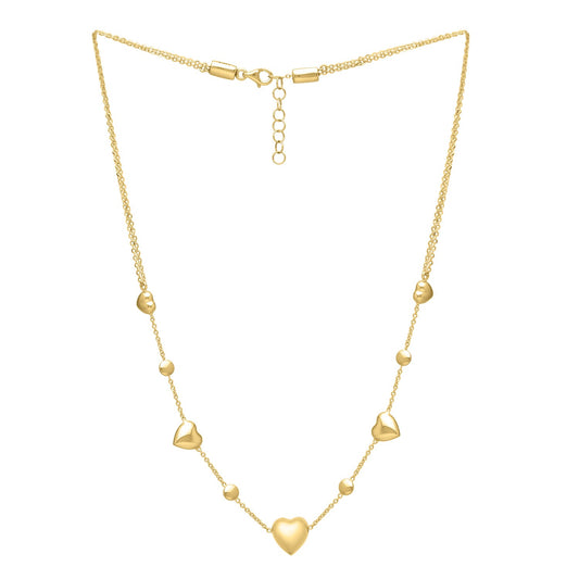 14k Yellow Gold Puff Heart Adjustable Necklace - The Best Accessory