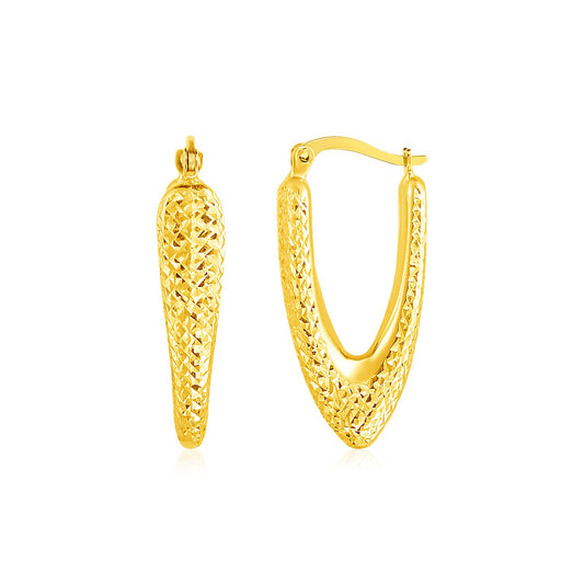 14k Yellow Gold V Shaped Puffed Hoop Earrings - The Best Accessory