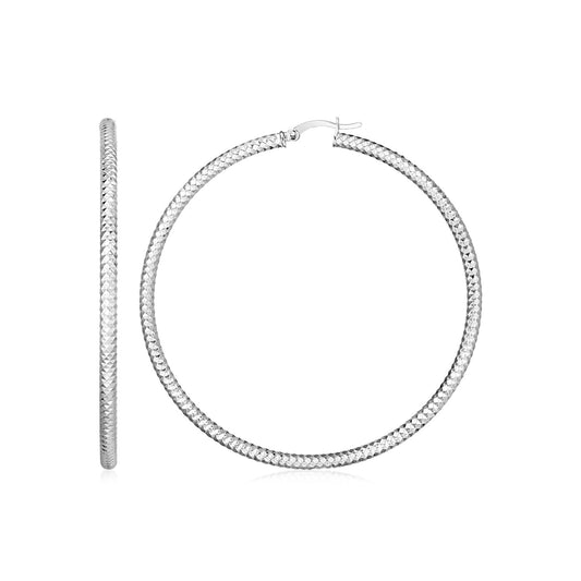 Sterling Silver Large Hoop Earrings with Braid Texture(3x35mm) - The Best Accessory