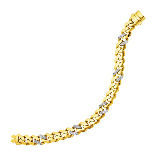 14k Yellow Gold Polished Curb Chain Bracelet with Diamonds (9.50 mm) - The Best Accessory