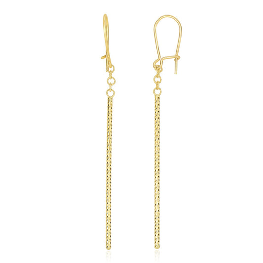 14k Yellow Gold Long Bar Diamond Cut Drop Earrings - The Best Accessory