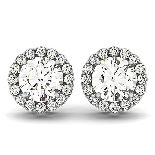 14k White Gold Four Prong Round Halo Diamond Earrings (1 1/6 cttw) - The Best Accessory