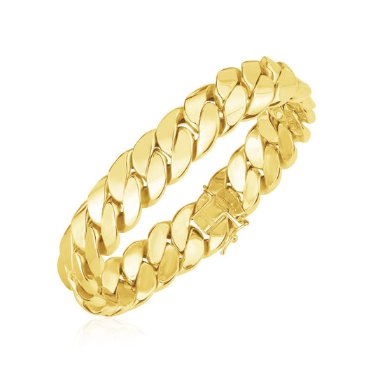 14k Yellow Gold High Polish LA Cubana Link Bracelet (14.00 mm) - The Best Accessory