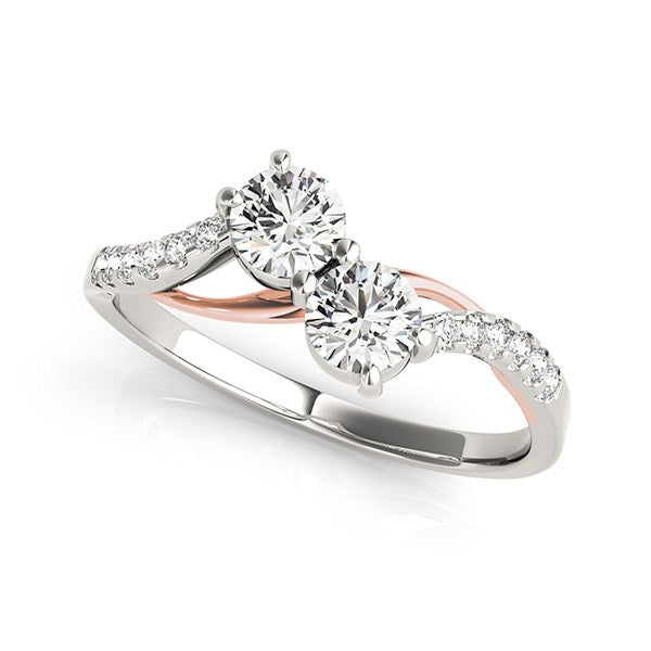 Two Stone Diamond Ring with Curved Band in 14k White And Rose Gold (5/8 cttw) - The Best Accessory