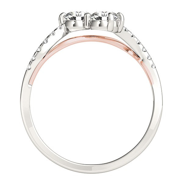 Two Stone Diamond Ring with Curved Band in 14k White And Rose Gold (5/8 cttw) - The Best Accessory