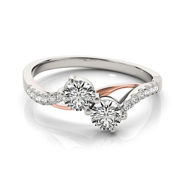 Two Stone Diamond Ring with Curved Band in 14k White And Rose Gold (5/8 cttw) - The Best Accessory