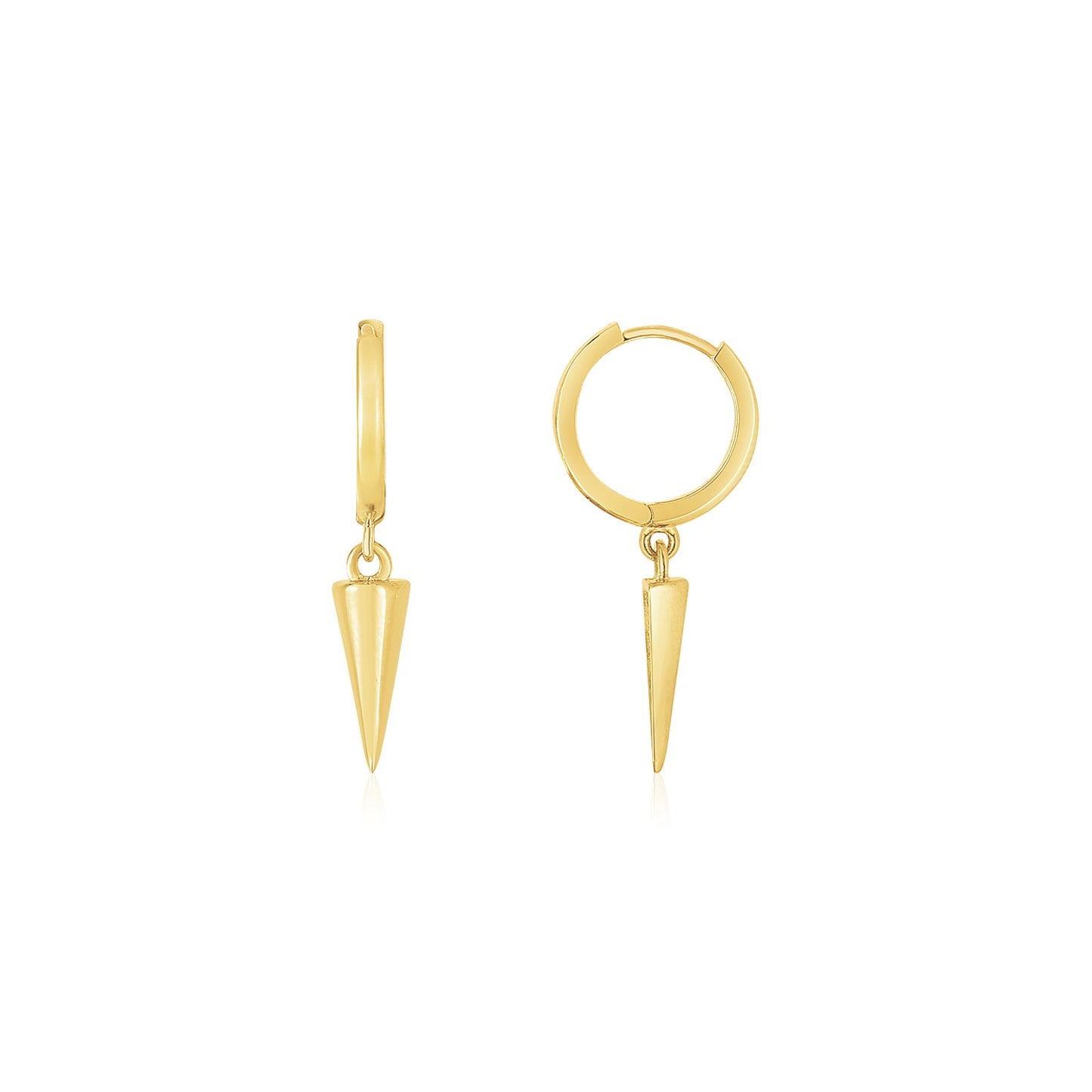 14K Yellow Gold Dangling Spike Drop Hoop Earrings - The Best Accessory