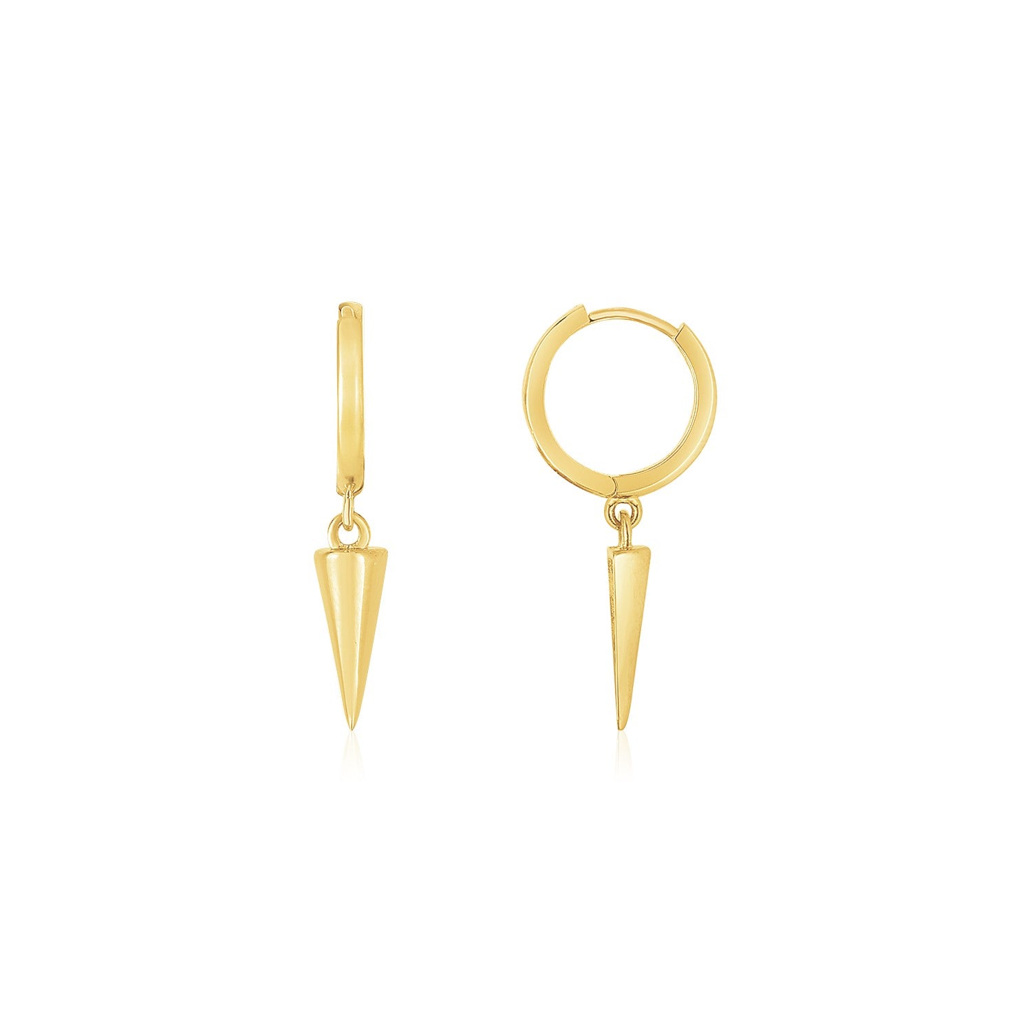 14K Yellow Gold Dangling Spike Drop Hoop Earrings - The Best Accessory