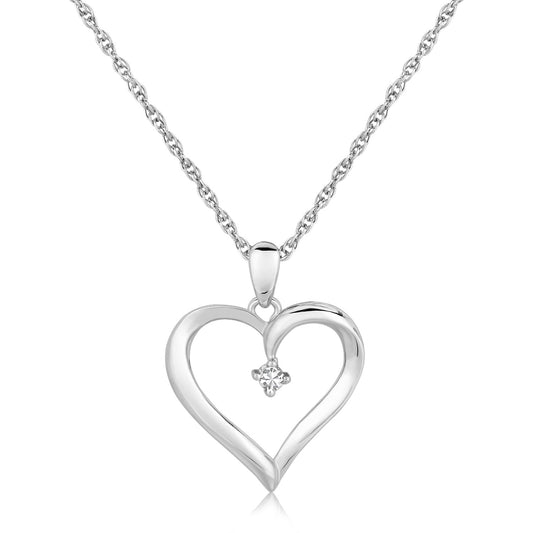 Sterling Silver Diamond Embellished Open Heart Pendant (.03 cttw) - The Best Accessory