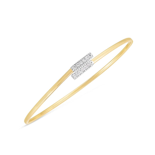 14k Two Tone Gold Diamond Bypass Bar Bangle (2.00 mm) - The Best Accessory