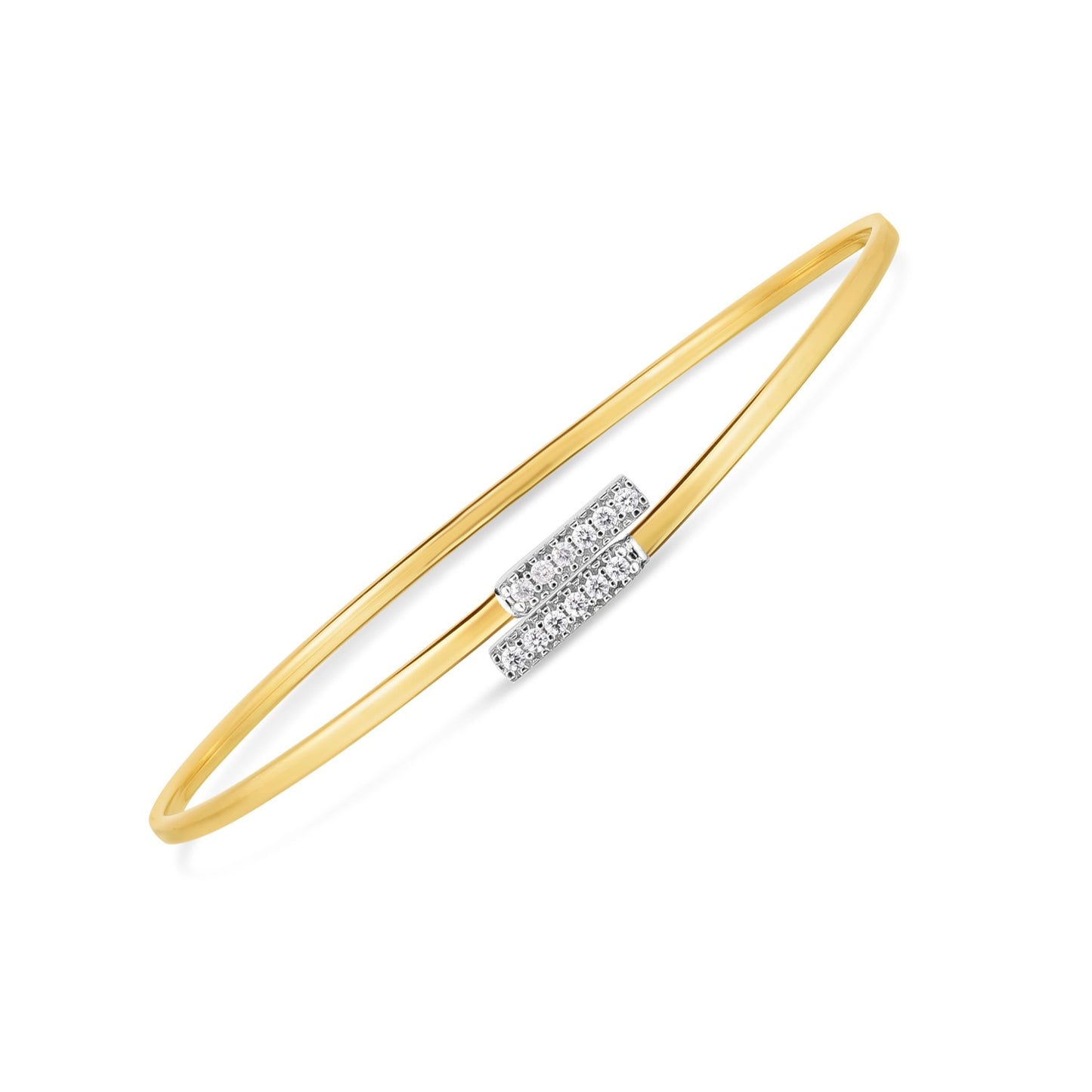 14k Two Tone Gold Diamond Bypass Bar Bangle (2.00 mm) - The Best Accessory