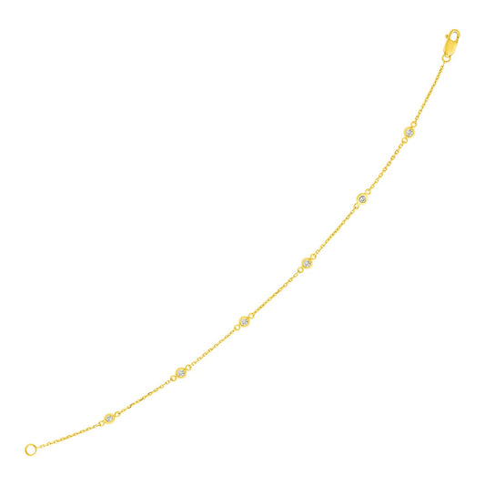 14k Yellow Gold 7 inch Bracelet with Diamond Stations (3.30 mm) - The Best Accessory