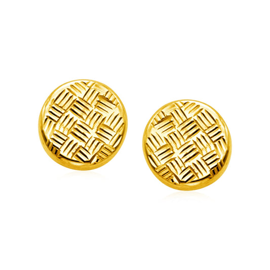 14k Yellow Gold Post Earrings with Textured Circles - The Best Accessory