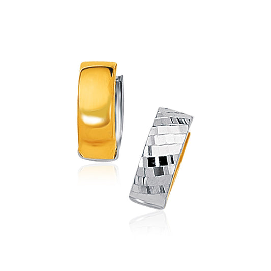 14k Two-Tone Gold Polished and Textured Hoop Style Earrings - The Best Accessory
