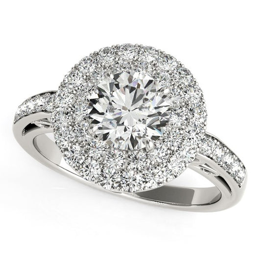 14k White Gold Diamond with Two-Row Pave Border Engagement Ring (2 cttw) - The Best Accessory