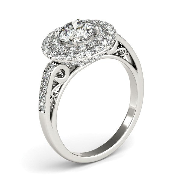 14k White Gold Diamond with Two-Row Pave Border Engagement Ring (2 cttw) - The Best Accessory