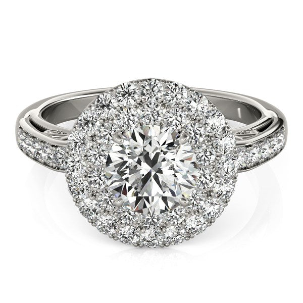 14k White Gold Diamond with Two-Row Pave Border Engagement Ring (2 cttw) - The Best Accessory