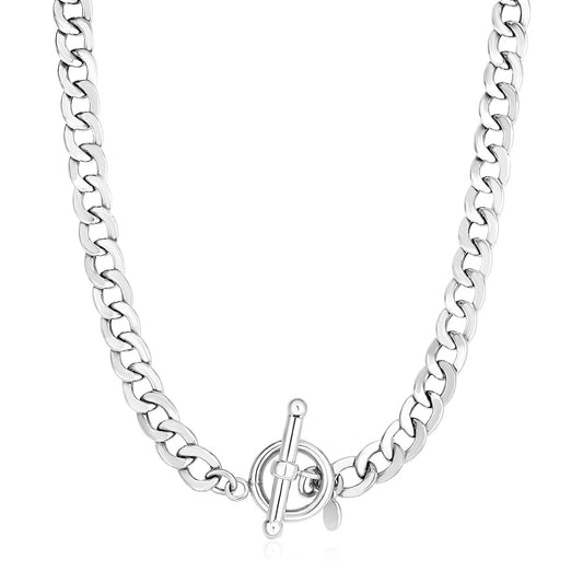 Sterling Silver Polished Wide Link Toggle Necklace - The Best Accessory