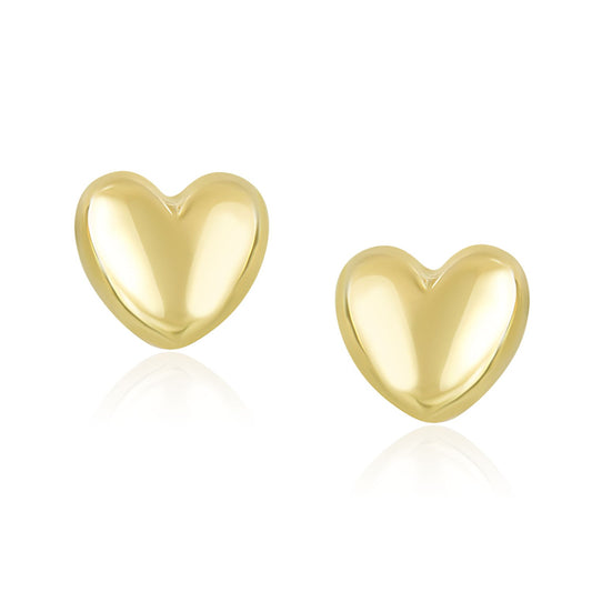 14k Yellow Gold Puffed Heart Shape Shiny Earrings - The Best Accessory