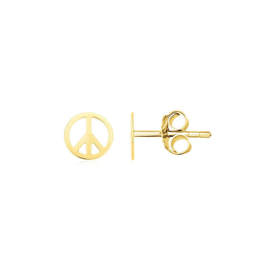 14k Yellow Gold Post Earrings with Peace Signs(6.9mm) - The Best Accessory