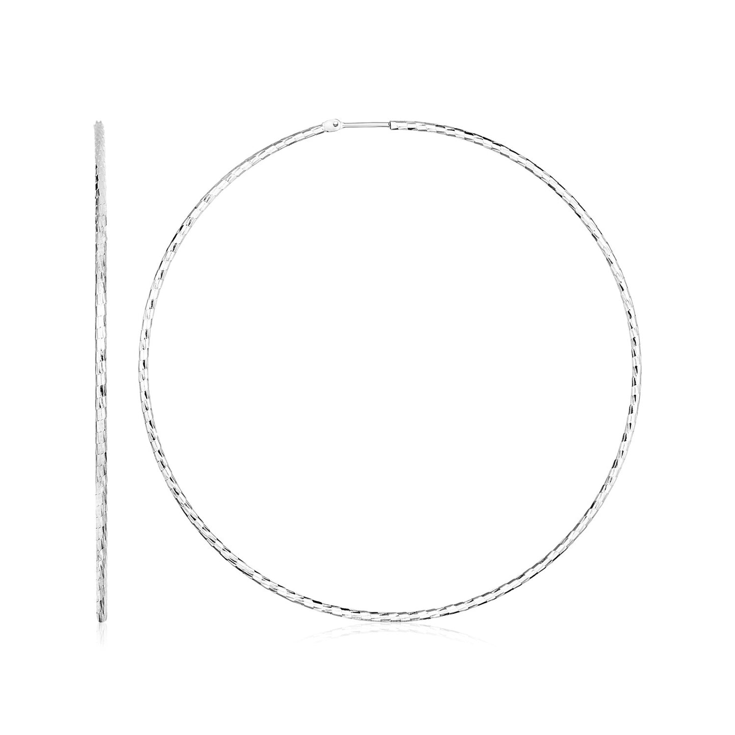 Sterling Silver Large Textured Round Hoop Earrings(1.6x60mm) - The Best Accessory