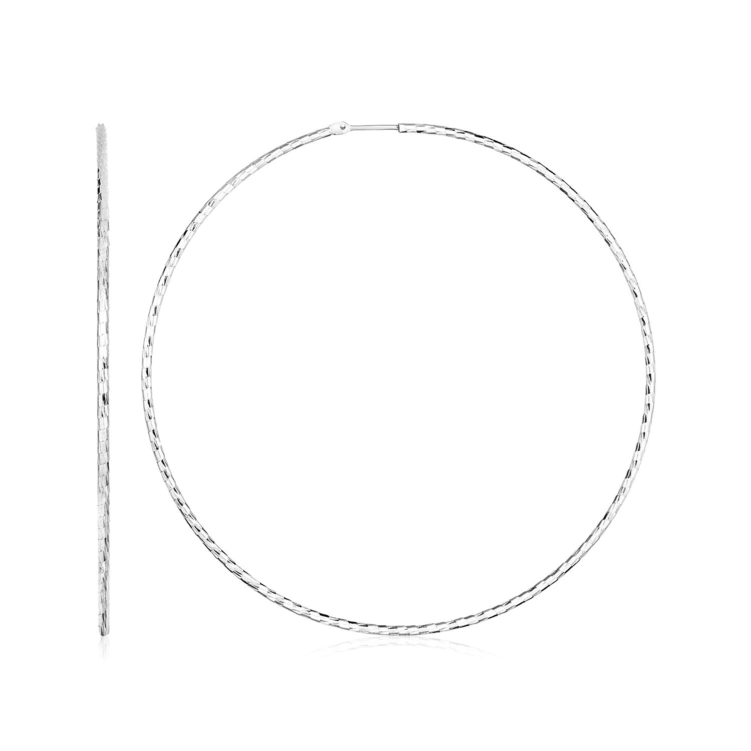 Sterling Silver Large Textured Round Hoop Earrings(1.6x60mm) - The Best Accessory