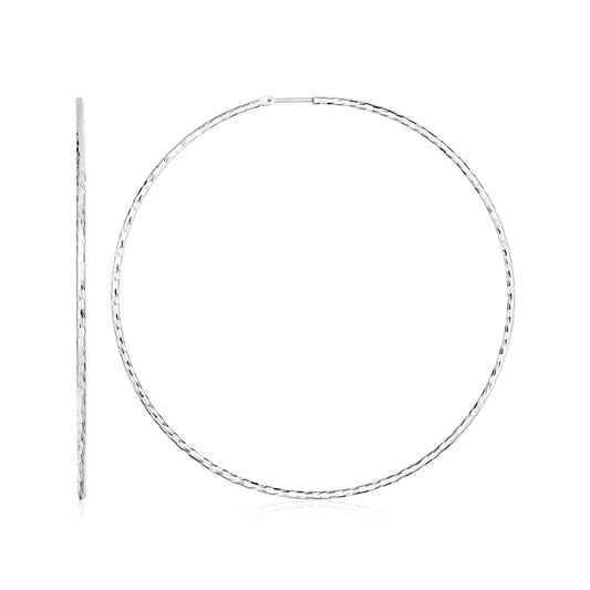 Sterling Silver Large Textured Round Hoop Earrings(1.6x60mm) - The Best Accessory