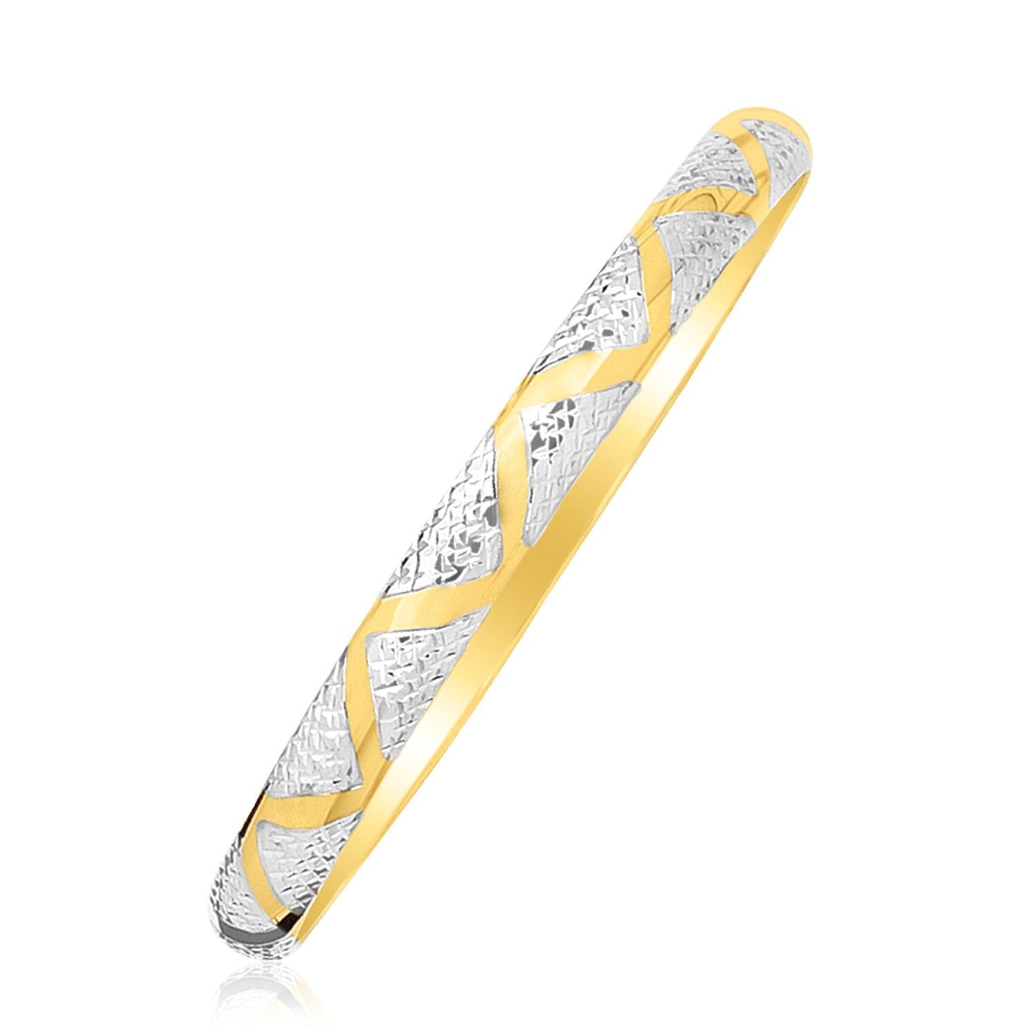 10k Two-Tone Gold Textured Zigzag Style Bangle (6.00 mm) - The Best Accessory