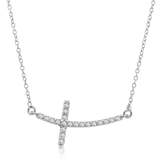 14k White Gold Diamond Embellished Cross Motif Necklace (.21cttw) - The Best Accessory