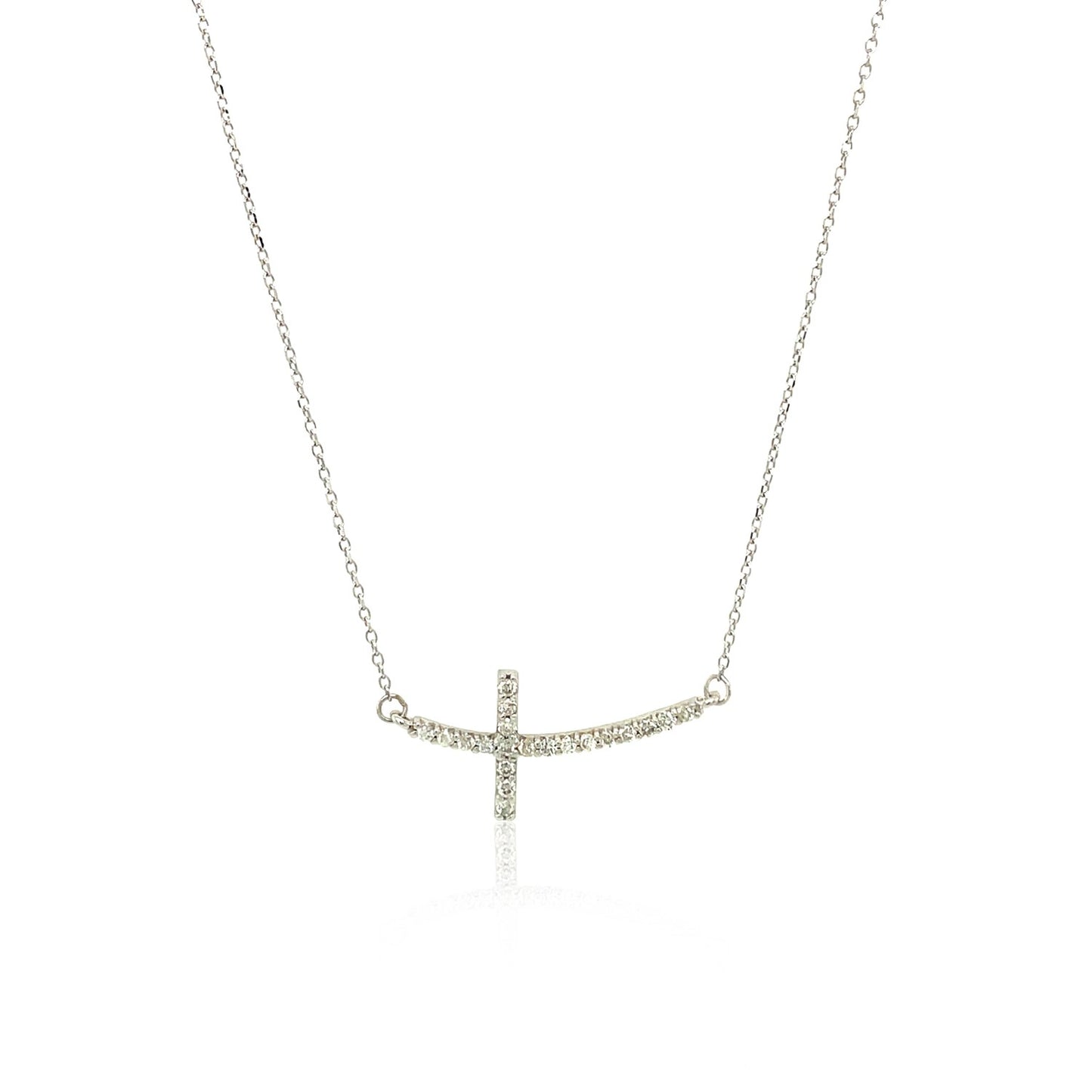 14k White Gold Diamond Embellished Cross Motif Necklace (.21cttw) - The Best Accessory