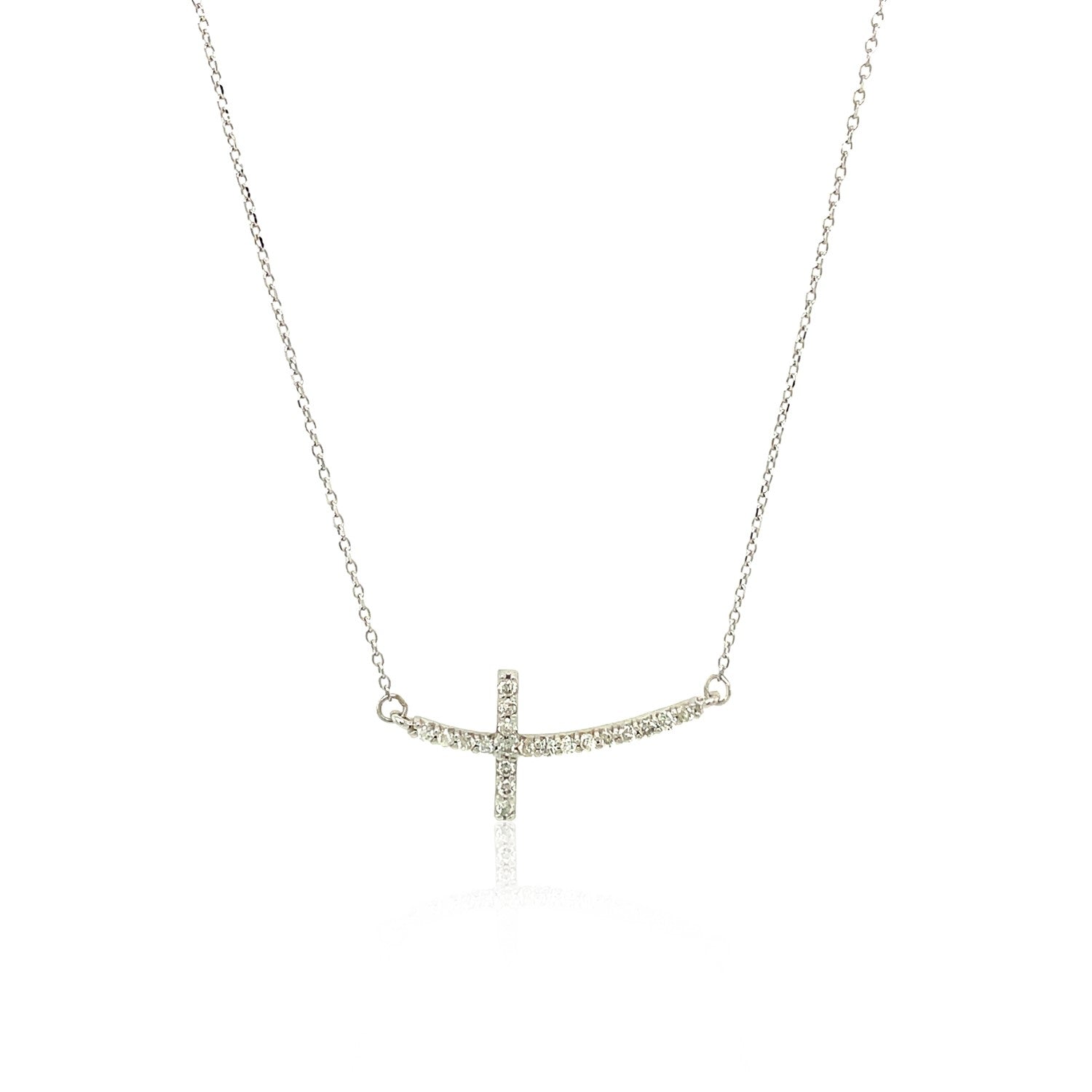 14k White Gold Diamond Embellished Cross Motif Necklace (.21cttw) - The Best Accessory