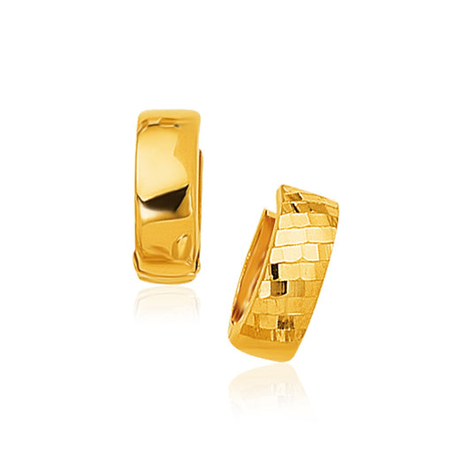14k Yellow Gold Textured and Polished Hoop Earrings - The Best Accessory