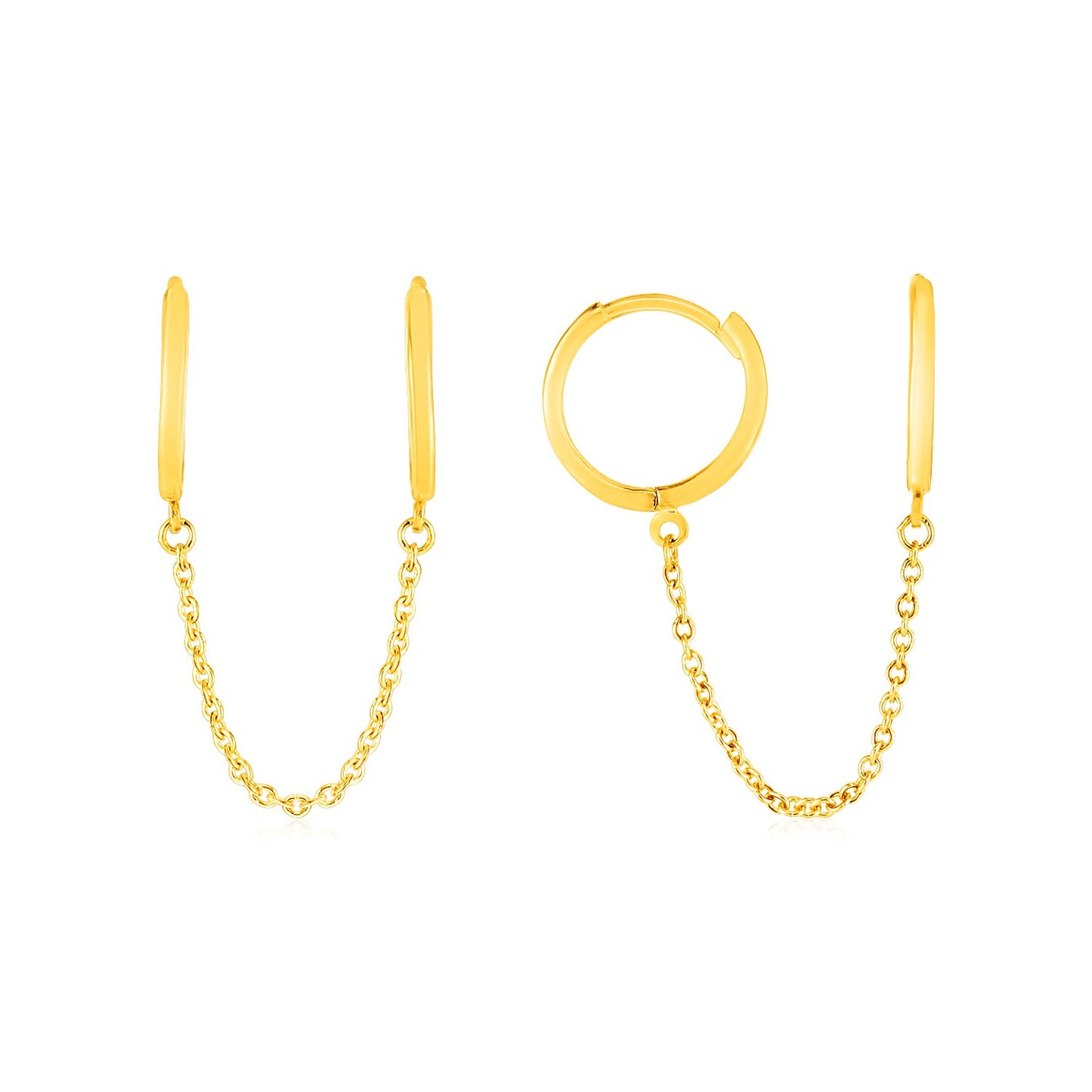 14k Yellow Gold Two Hole Huggie Style Hoop Earrings - The Best Accessory