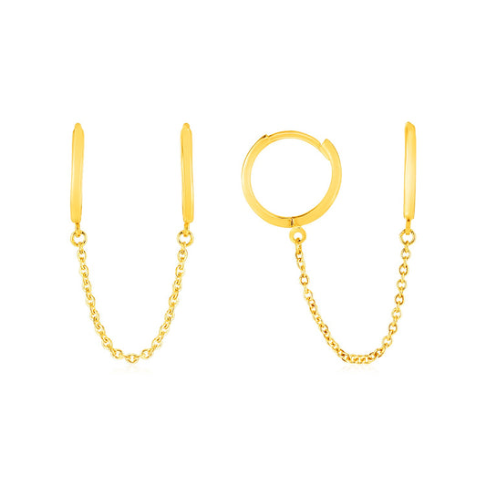 14k Yellow Gold Two Hole Huggie Style Hoop Earrings - The Best Accessory