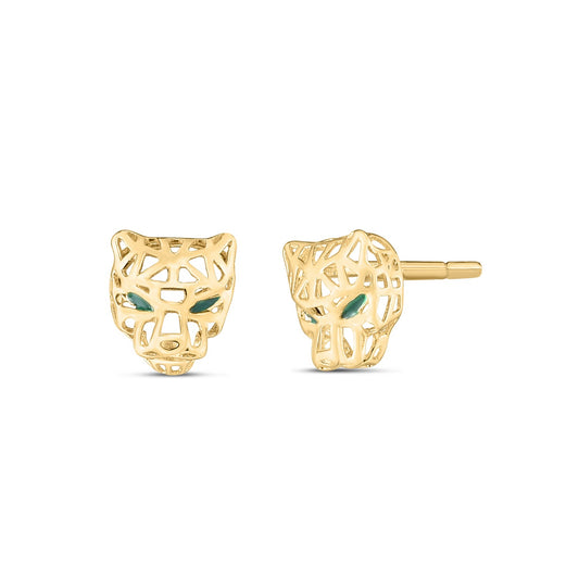 14k Yellow Gold Panther Head Stud Earrings - The Best Accessory