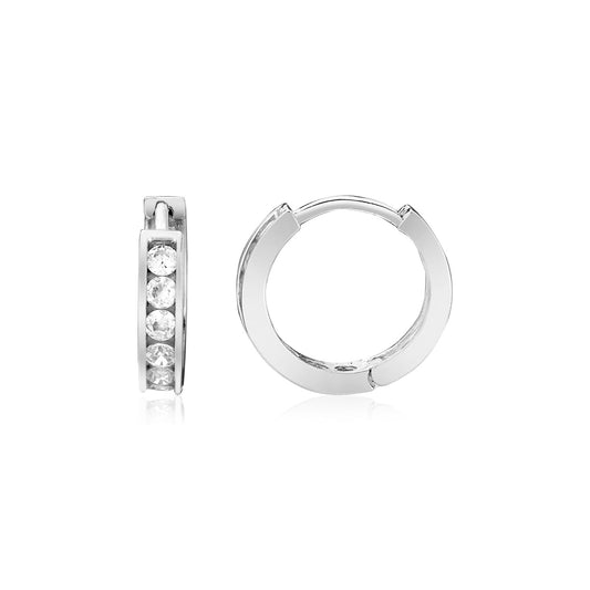 Sterling Silver Petite Hoop Earrings with Cubic Zirconias(3x10mm) - The Best Accessory