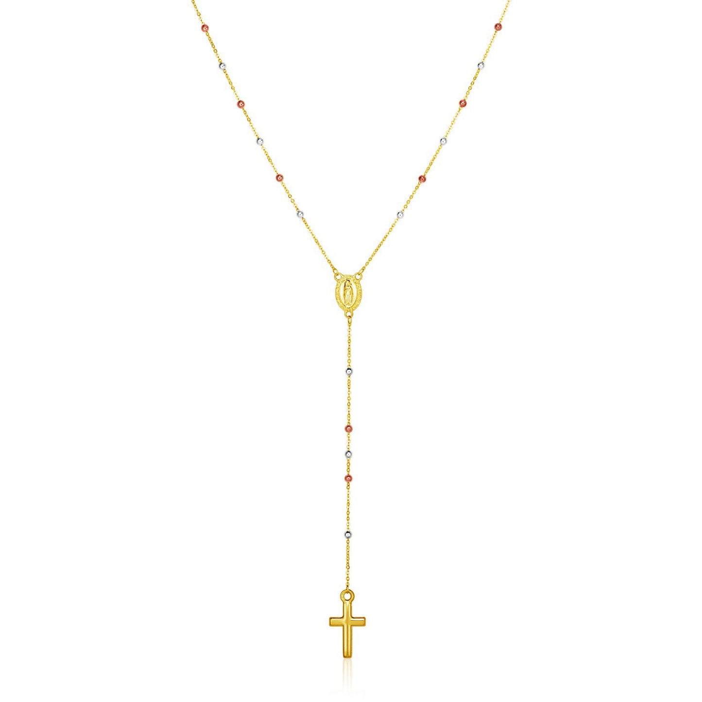 14k Tri Color Gold Lariat Rosary Necklace - The Best Accessory