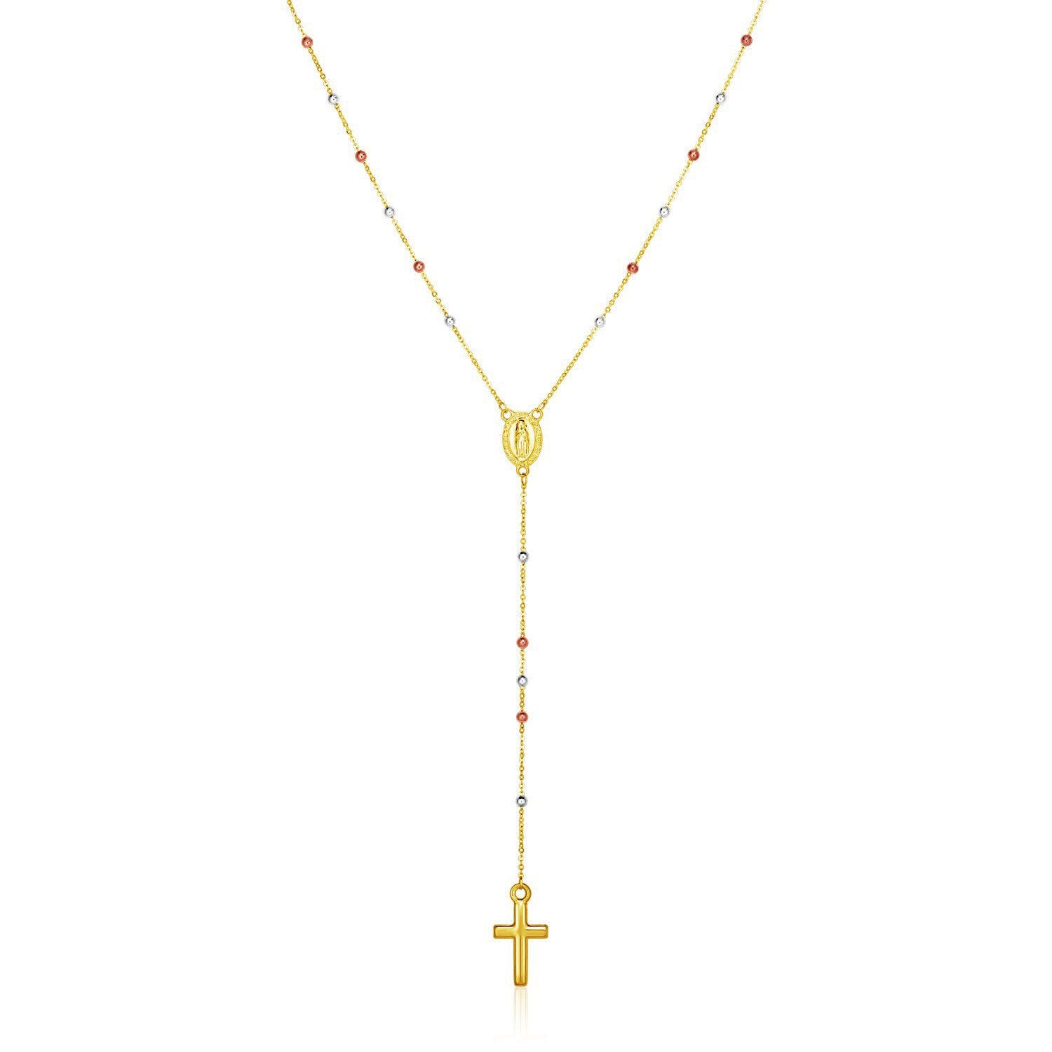 14k Tri Color Gold Lariat Rosary Necklace - The Best Accessory
