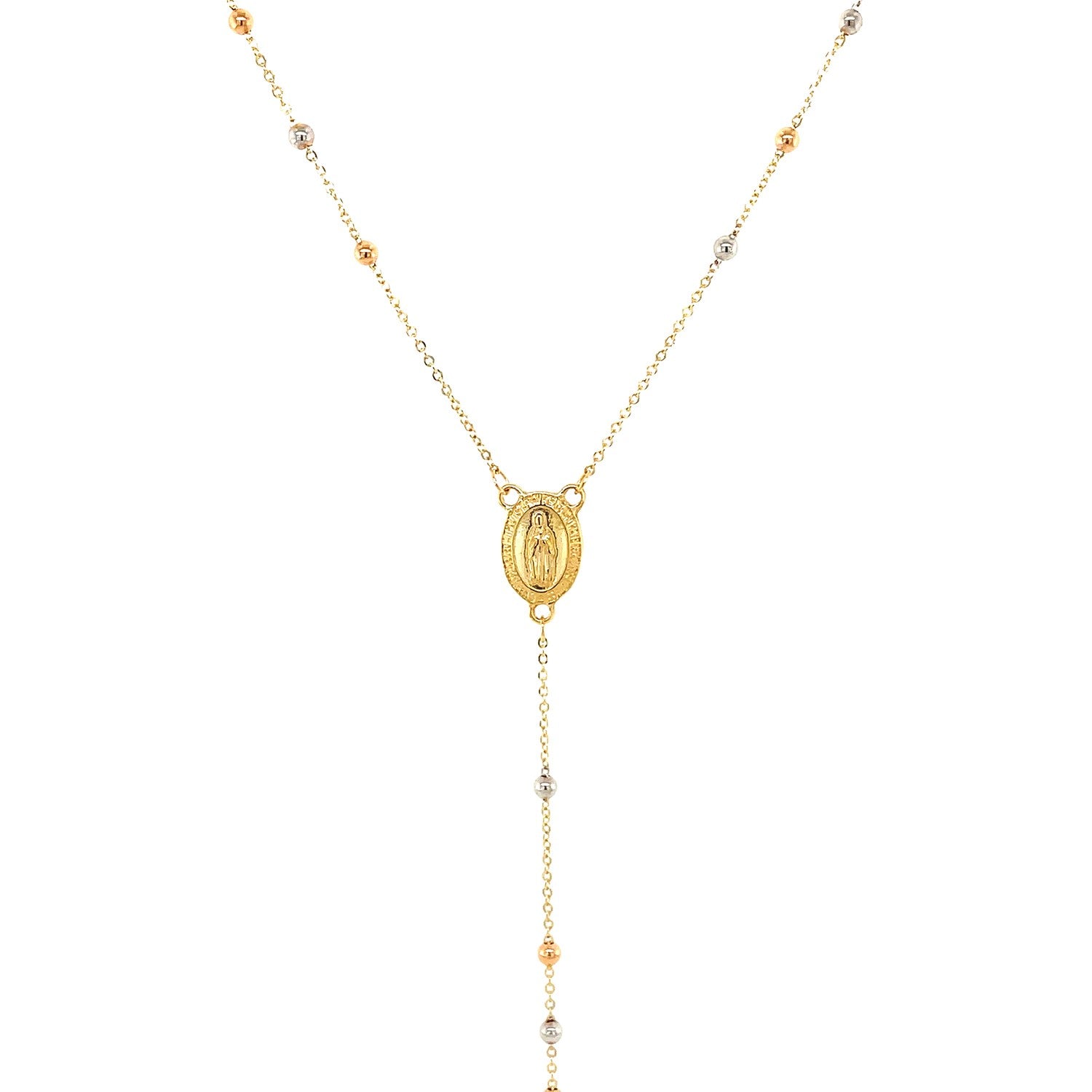 14k Tri Color Gold Lariat Rosary Necklace - The Best Accessory