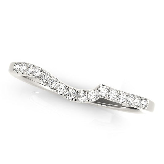 14k White Gold Curved Style Pave Diamond Wedding Ring (1/6 cttw) - The Best Accessory
