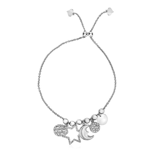 Adjustable Bead Bracelet with Celestial Charms in Sterling Silver - The Best Accessory