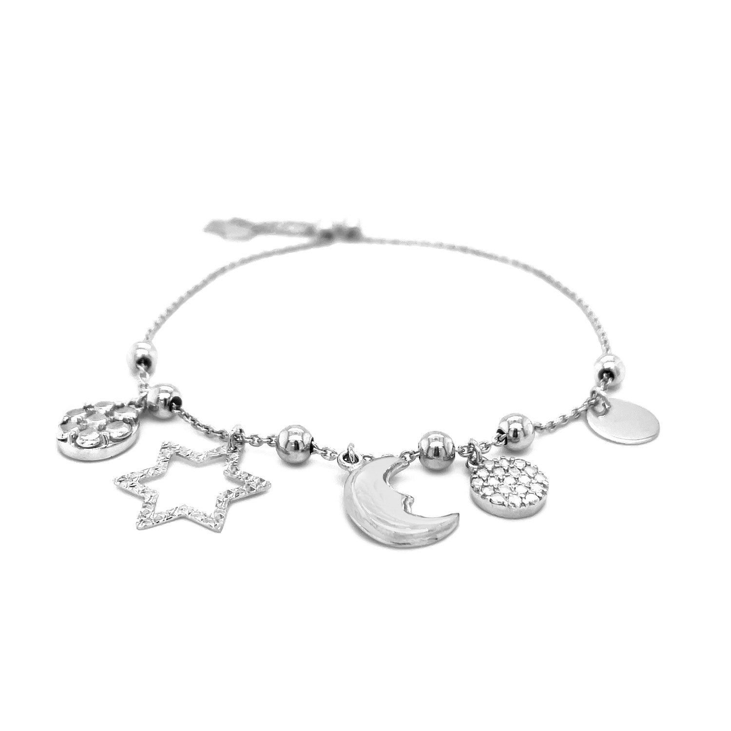 Adjustable Bead Bracelet with Celestial Charms in Sterling Silver - The Best Accessory
