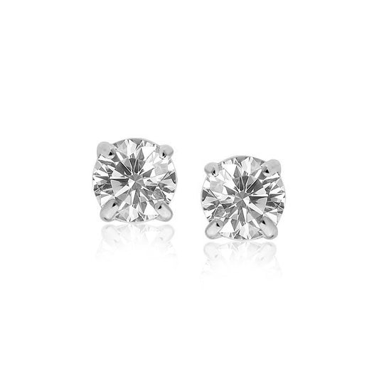 Sterling Silver Stud Earrings with White Hue Faceted Cubic Zirconia(7mm) - The Best Accessory