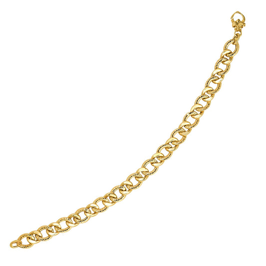 14k Yellow Gold Curb Chain Design with Diamond Cuts Bracelet (8.80 mm) - The Best Accessory
