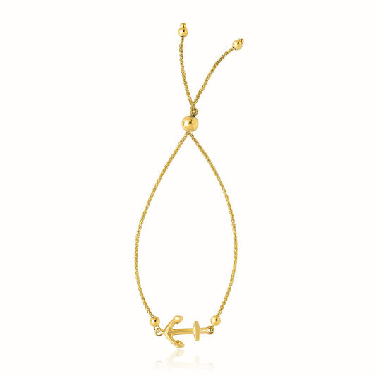 14k Yellow Gold Anchor Design Adjustable Lariat Bracelet - The Best Accessory