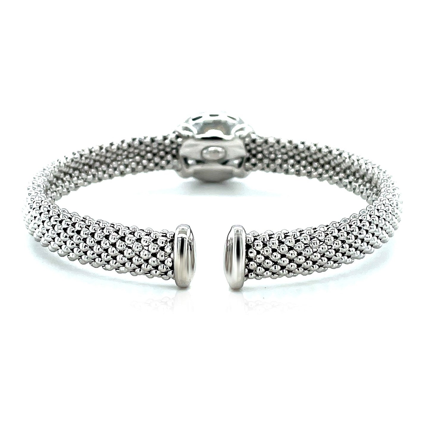 Popcorn Texture Cuff Bangle with Blue Topaz and Diamonds in Sterling Silver (8.00 mm) - The Best Accessory
