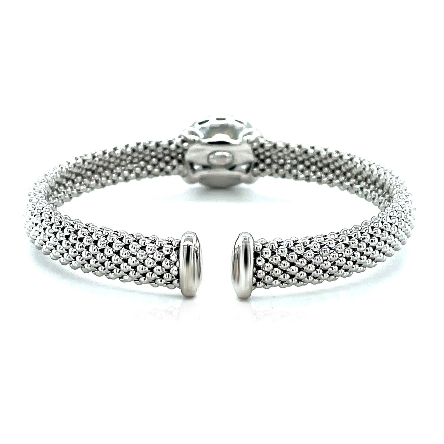 Popcorn Texture Cuff Bangle with Blue Topaz and Diamonds in Sterling Silver (8.00 mm) - The Best Accessory
