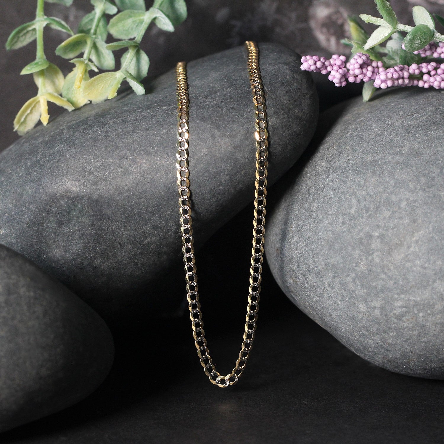 14k Two Tone Gold Pave Curb Chain (2.60 mm) - The Best Accessory