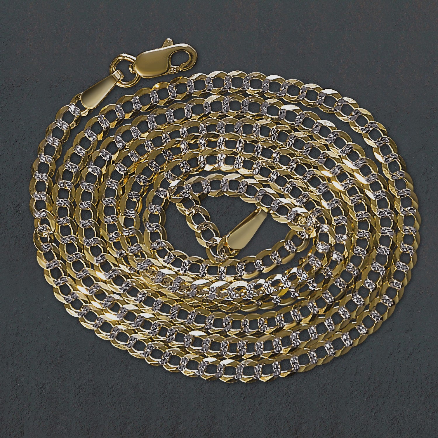 14k Two Tone Gold Pave Curb Chain (2.60 mm) - The Best Accessory