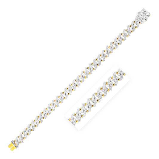14k Yellow Gold White Pave High Polish Modern Lite Edge Bracelet  (18.60 mm) - The Best Accessory